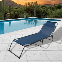 Marbueno Klappbarer Stahl Liegestuhl mit Kissen Garten und Pool 190X58X27 cm Blau 10003