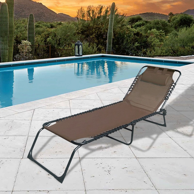 Marbueno Chaise Longue Pliable Acier avec Coussin Jardin et Piscine 190X58X27 cm Marron 10001