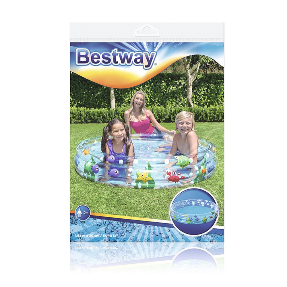 Bestway Piscine Gonflable Enfant 3 Anneaux Transparent Vie Marine 152x30 cm +2 Ans Jardin 51004