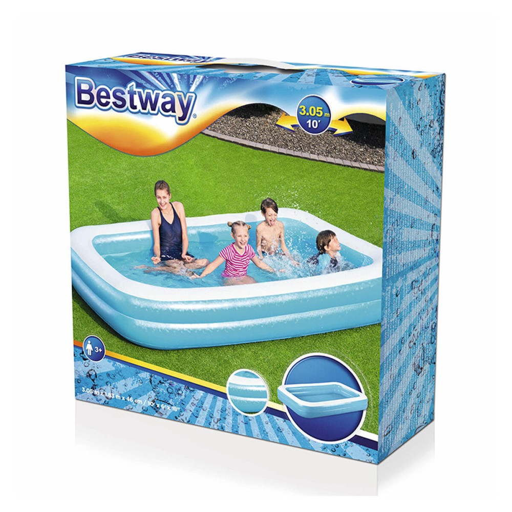 Bestway Piscine Gonflable 2 Chambres Rectangulaire 305x183x46 cm +3 Ans Jardin 54150