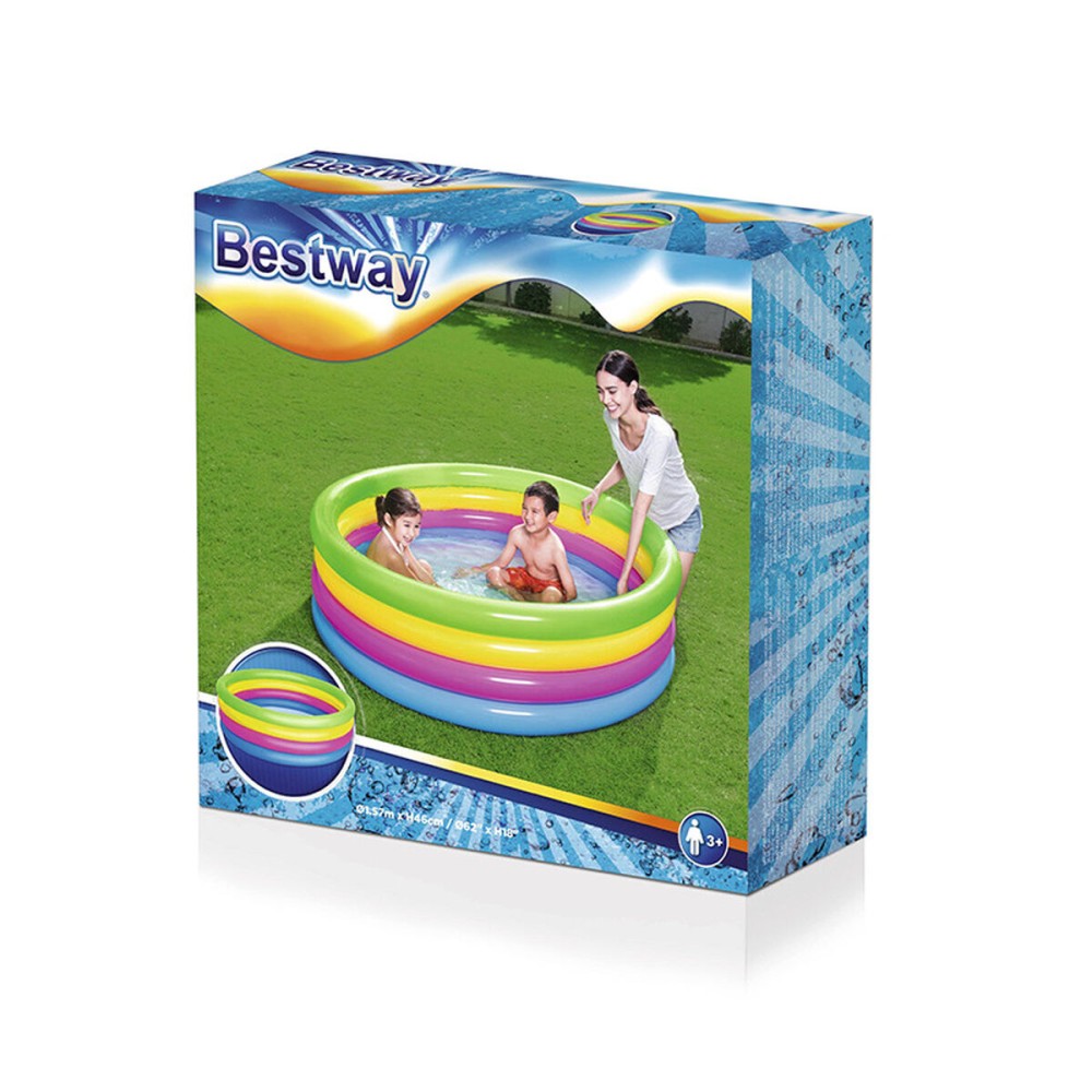 Bestway Piscine Gonflable Enfant 4 Anneaux Arc-en-ciel 157x46 cm +3 Ans Jardin 51117