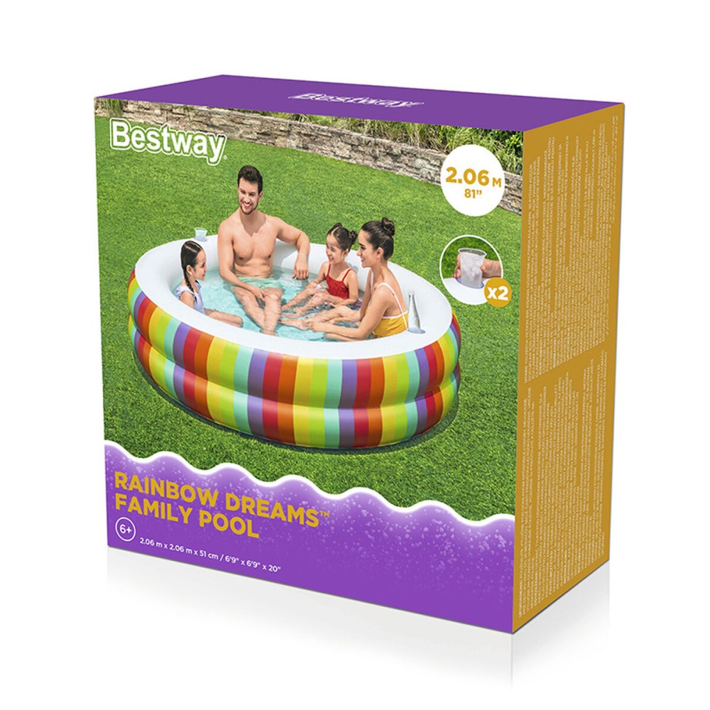 Bestway Piscine Enfant 2 Arceaux Arc-en-ciel 206x206x51cm +6 Ans Jardin 54443