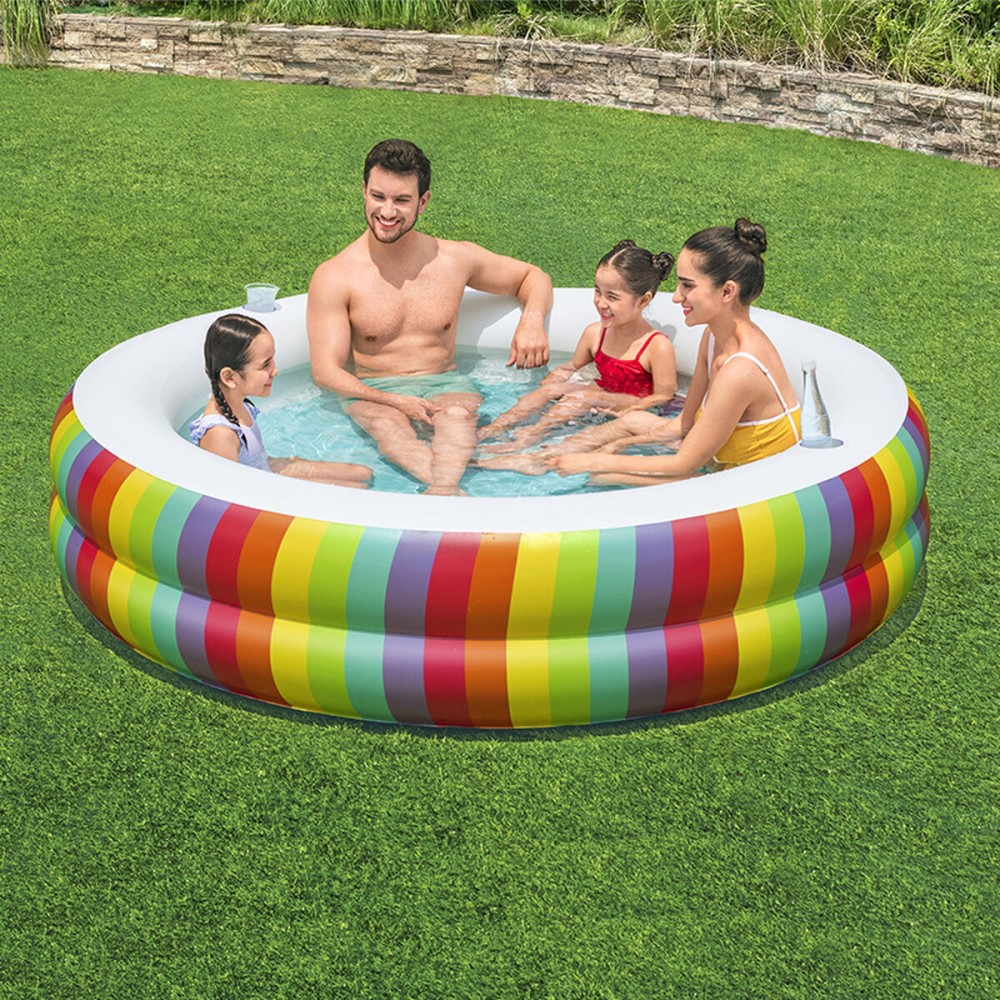 Bestway Piscine Enfant 2 Arceaux Arc-en-ciel 206x206x51cm +6 Ans Jardin 54443