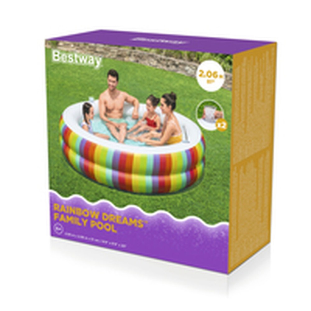 Bestway Piscine Enfant 2 Arceaux Arc-en-ciel 206x206x51cm +6 Ans Jardin 54443