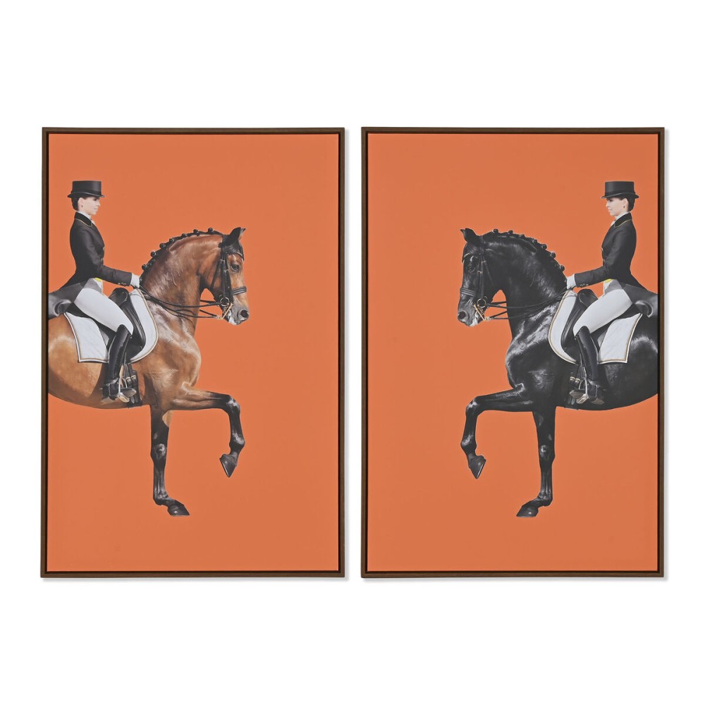 Cadre Home ESPRIT Marron Orange Moderne Cheval 60 x 4 x 90 cm (2 Unités)