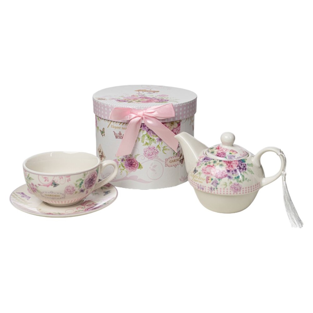 Lot de tasses avec soucoupes Romimex Mauve Céramique 17 x 20 x 17 cm