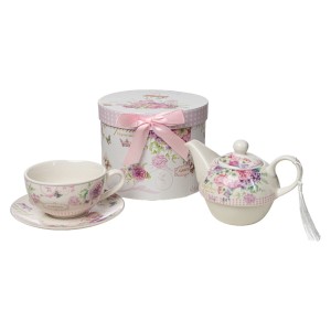 Lot de tasses avec soucoupes Romimex Mauve Céramique 17 x 20 x 17 cm