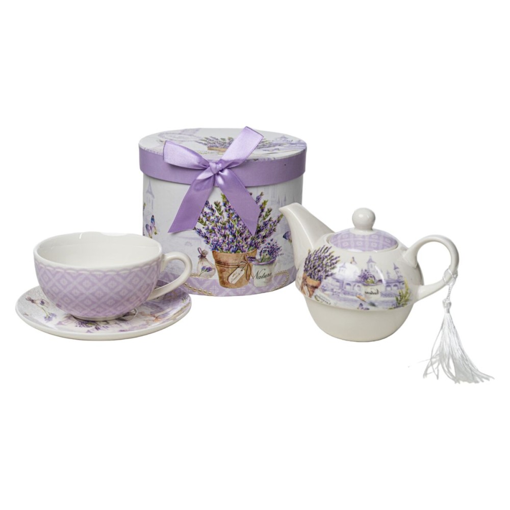 Lot de tasses avec soucoupes Romimex Mauve Céramique 17 x 20 x 17 cm