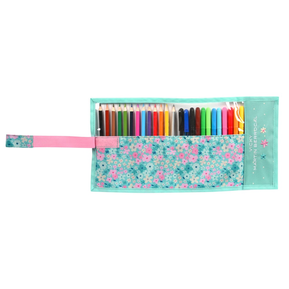 Trousse Scolaire avec Accessoires Vicky Martín Berrocal Mint paradise Menthe (27 Pièces) (7 x 20 x 7 cm)