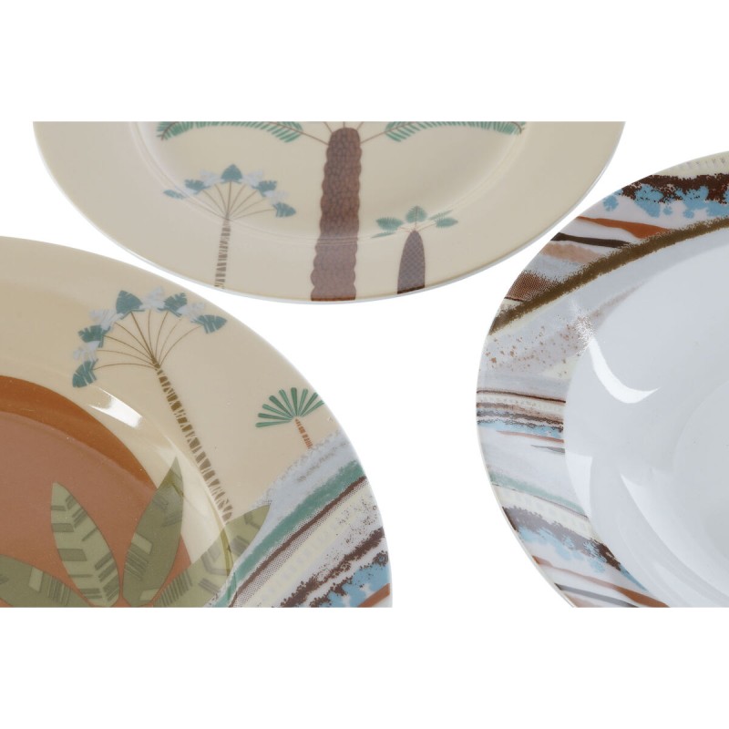 Dinnerware Set Home ESPRIT Beige Multicolour Porcelain 18 Pieces 27 x 27 x 2 cm