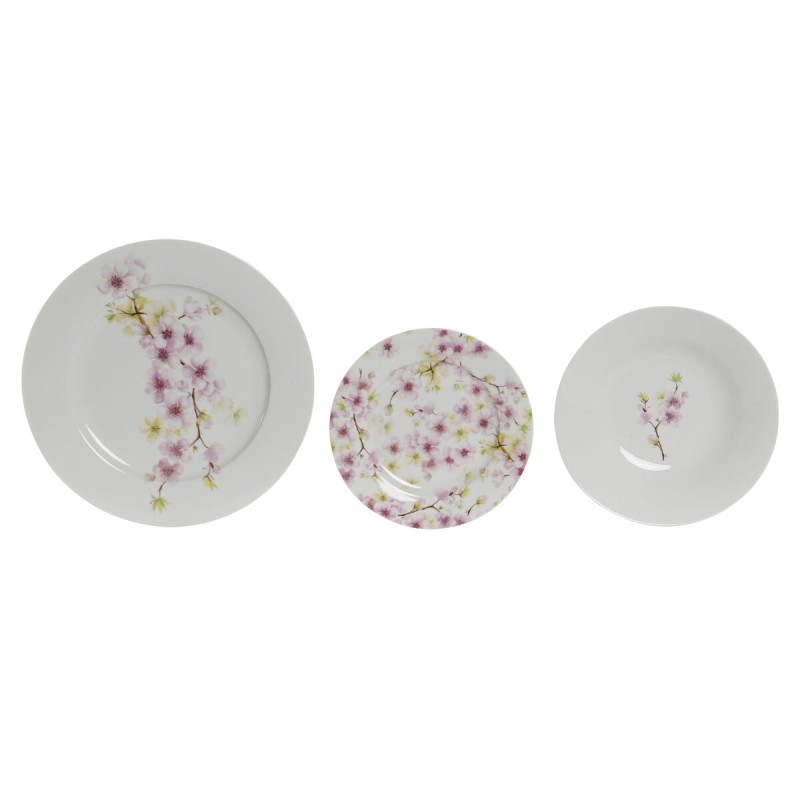 Dinnerware Set Home ESPRIT White Green Pink Porcelain 18 Pieces 27 x 27 x 2 cm