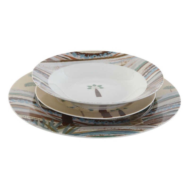 Service de Vaisselle Home ESPRIT Beige Multicouleur Porcelaine 18 Pièces 27 x 27 x 2 cm