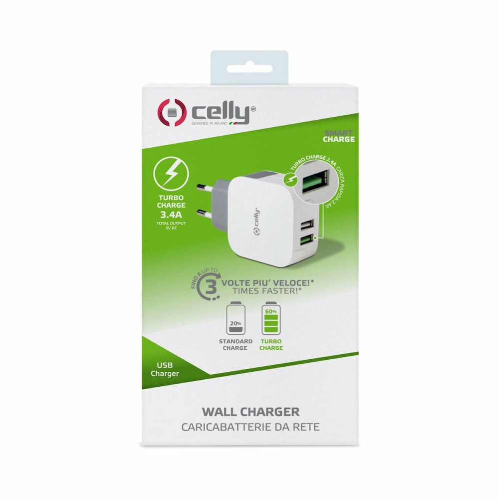 Chargeur de batterie Celly TC2USBTURBO Blanc