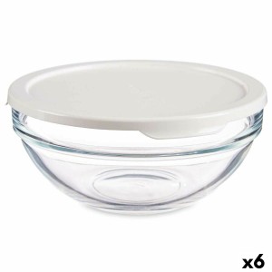 Round Lunch Box with Lid Pasabahce Chefs White 595 ml 14 x 6,3 x 14 cm (6 Units)