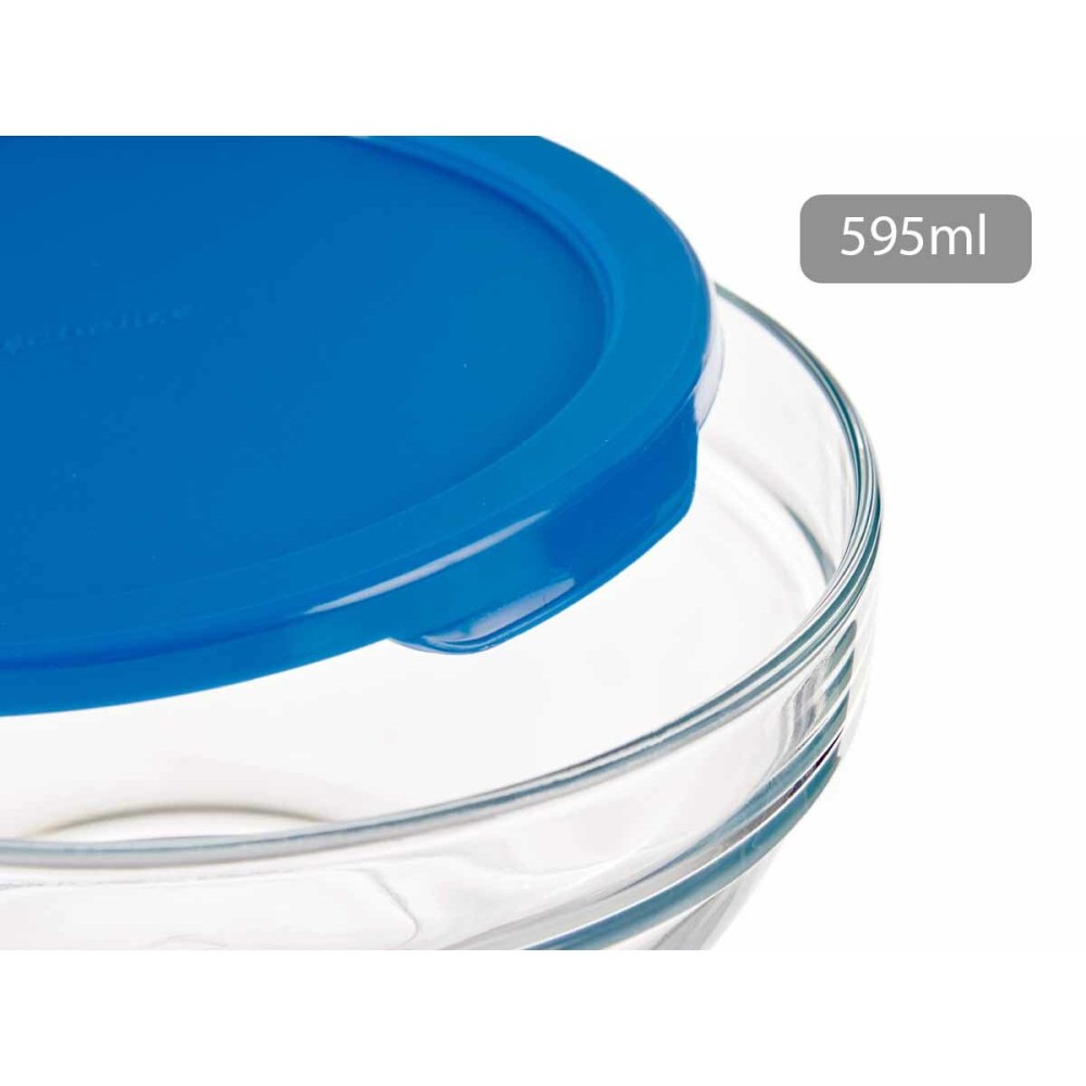 Round Lunch Box with Lid Pasabahce Chefs Blue 595 ml 14 x 6,3 x 14 cm (6 Units)