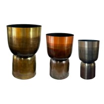 Set of Planters Home ESPRIT Grey Copper Golden Metal 40 x 40 x 62 cm