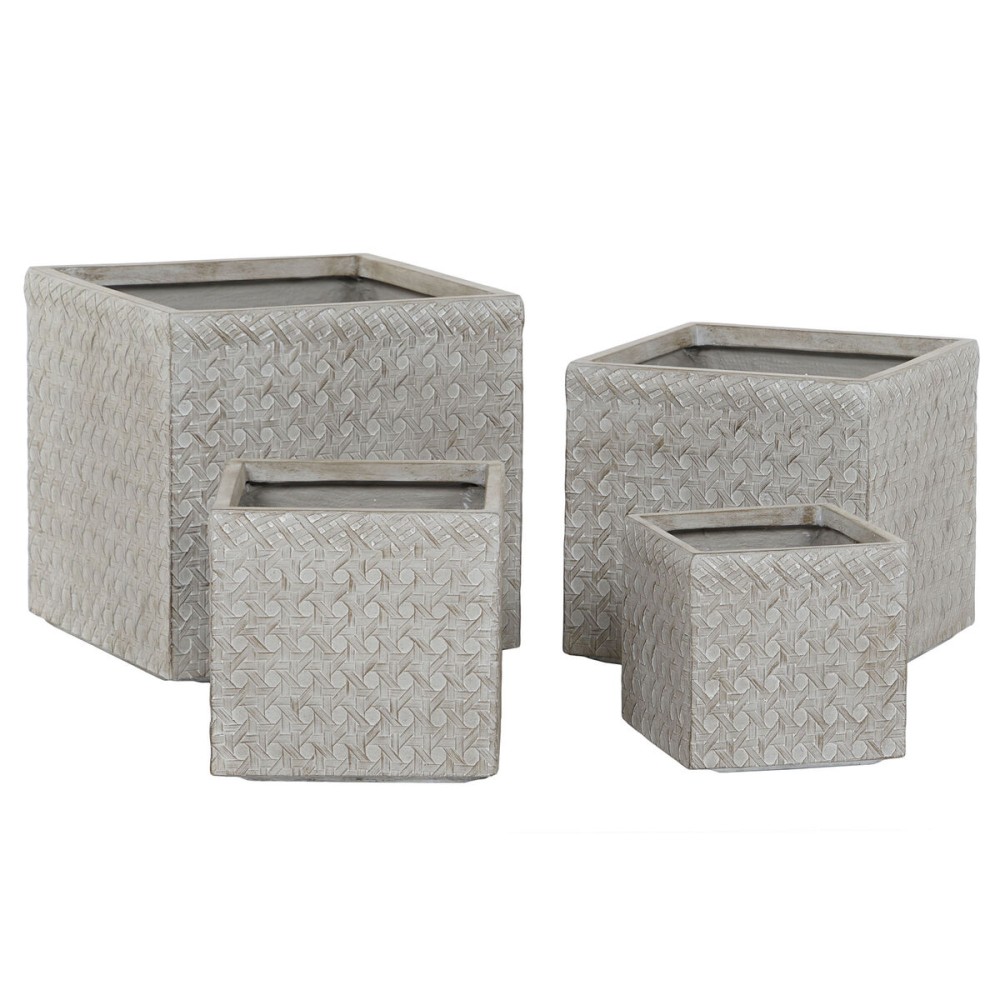 Set de pots de fleurs Home ESPRIT Beige Fibre de Verre Magnésium 44,5 x 44,5 x 42,5 cm (4 Unités)