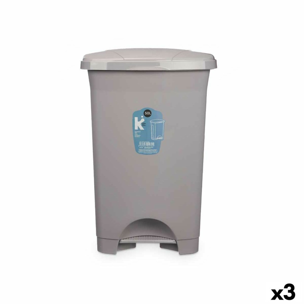 Poubelle à pédale Gris Plastique 50 L (3 Unités)