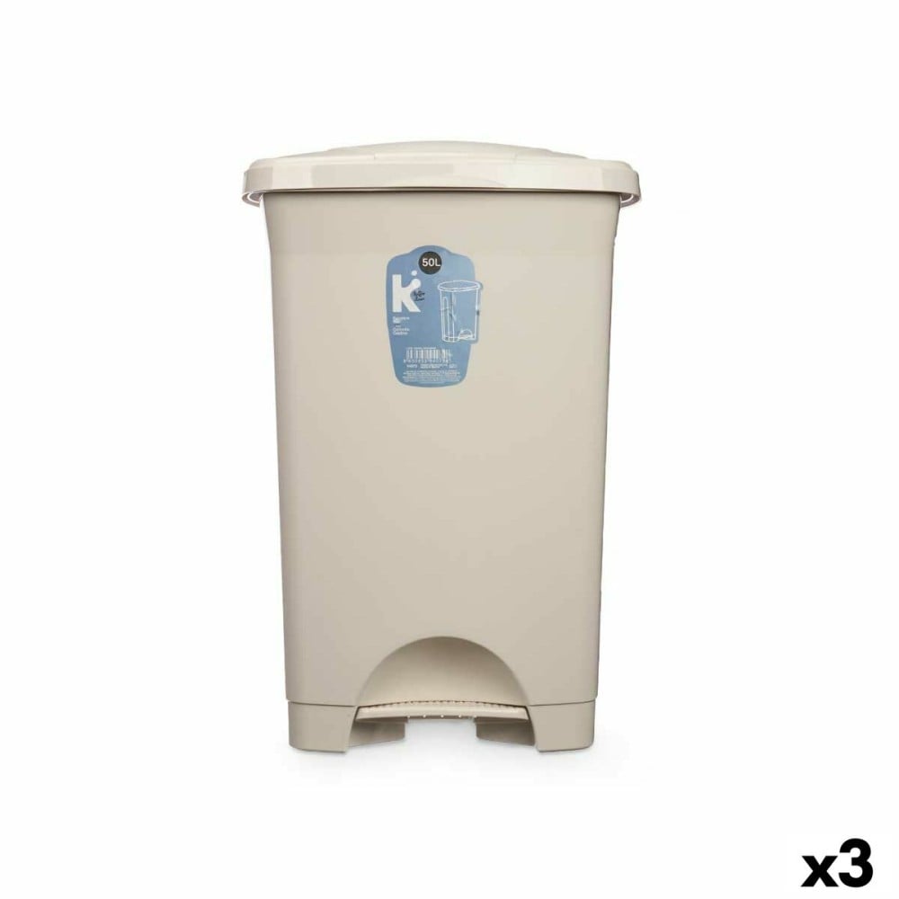 Papierkorb mit Pedal Beige Kunststoff 50 L (3 Stück)