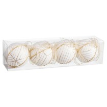 Boules de Noël Blanc Polyfoam Tissu 8 x 8 x 8 cm (4 Unités)