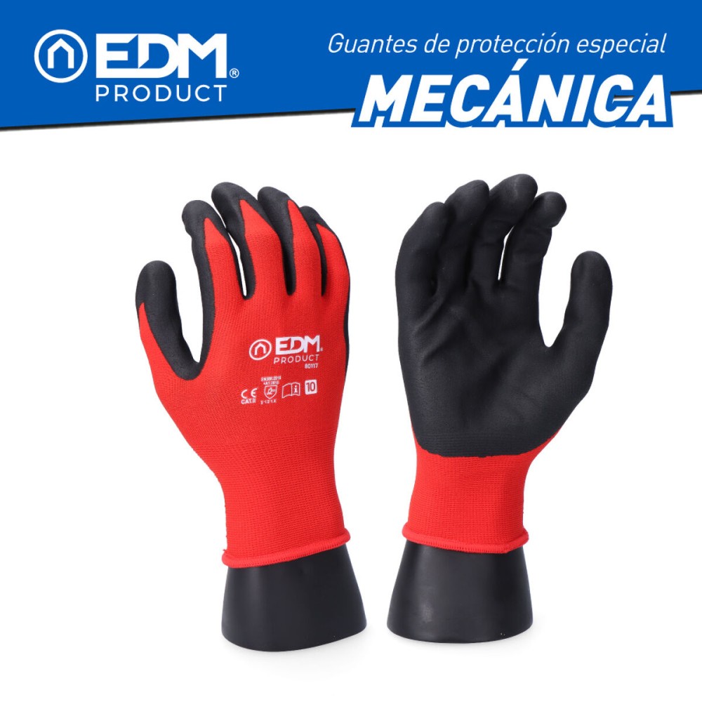 Gants de travail EDM Rouge Lycra Nitrile Tactile Industriels