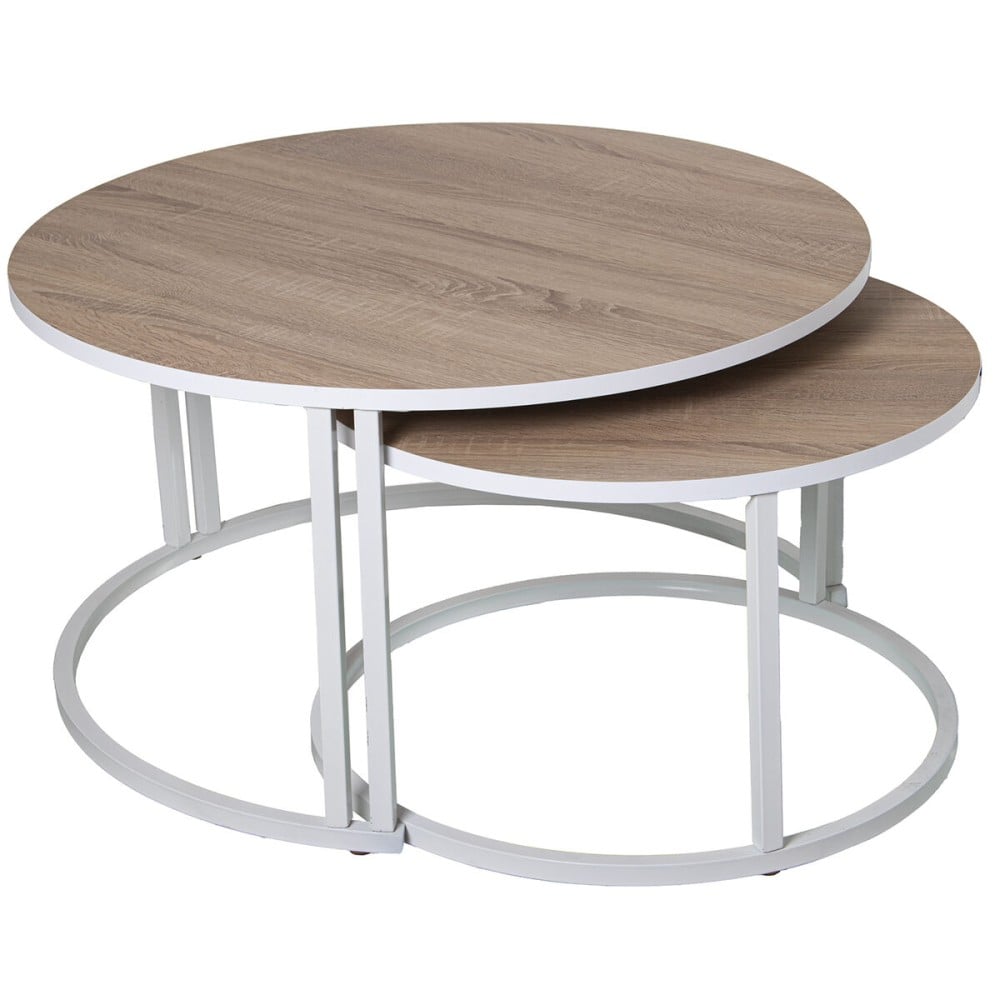 Set of 2 tables Alexandra House Living White Brown Wood