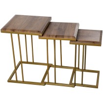 Jeu de 3 tables Alexandra House Living Marron Doré Bois