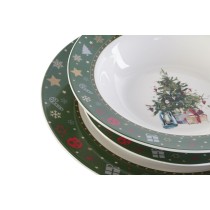 Tableware DKD Home Decor White Green Porcelain Car Christmas 26,5 x 26,5 x 2,5 cm 18 Pieces