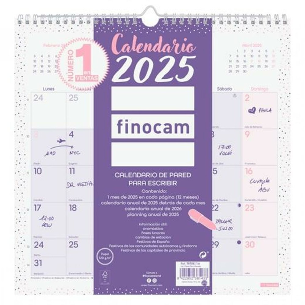 Wall calendar Finocam CHIC Purple Paper 2025 30 x 30 cm