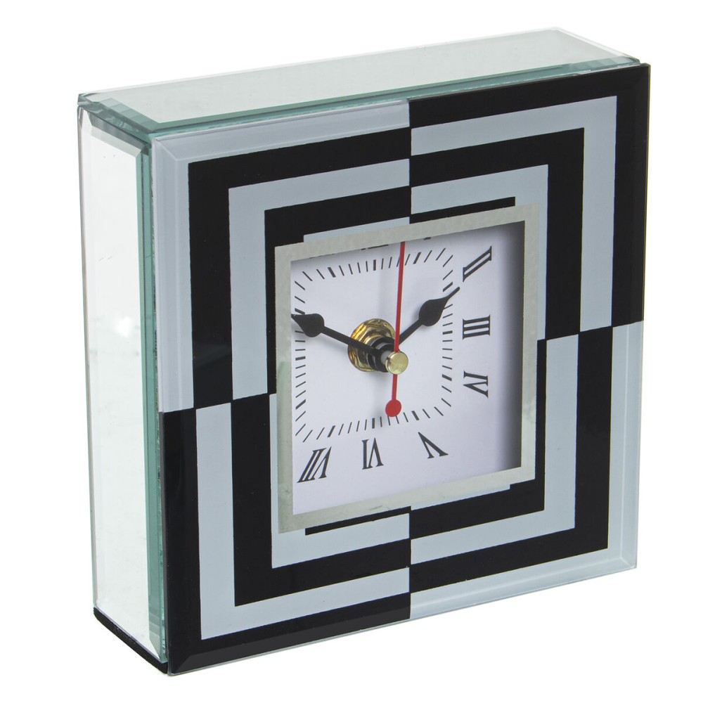 Horloge de table Alexandra House Living Blanc Noir Verre 14 x 14 x 4 cm