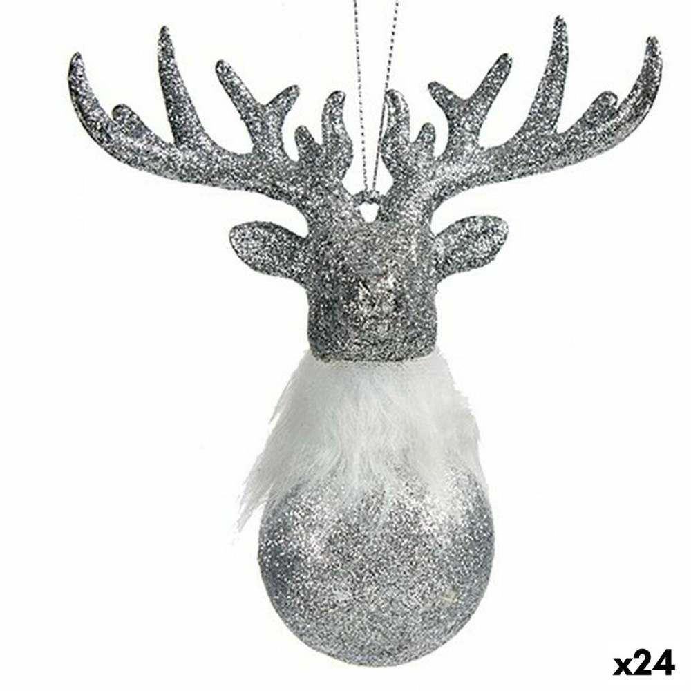 Décorations de Noël Renne Argenté Plastique Paillettes 13,5 x 15,5 x 7 cm (24 Unités)