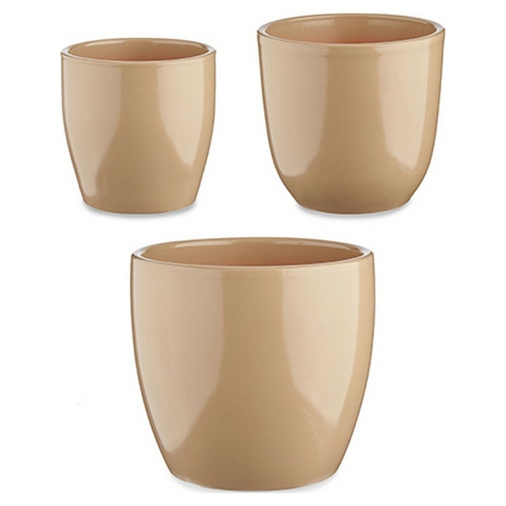 Set de pots Beige Argile (3 Pièces) (22,5 x 18,5 x 22,5 cm)