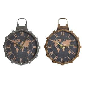 Horloge Murale DKD Home Decor Doré Argenté Verre Fer Mappemonde 42 x 8,5 x 54 cm (2 Unités)