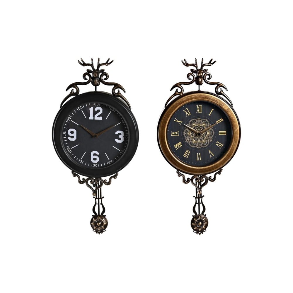 Horloge Murale DKD Home Decor Noir Doré Verre Fer Pendule 27 x 7,5 x 57,5 cm (2 Unités)