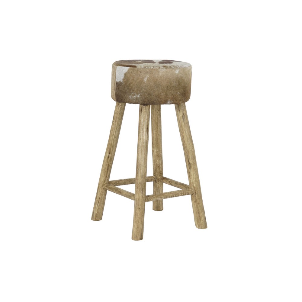 Tabouret DKD Home Decor Blanc Marron Naturel Cuir Bois 42 x 42 x 77 cm