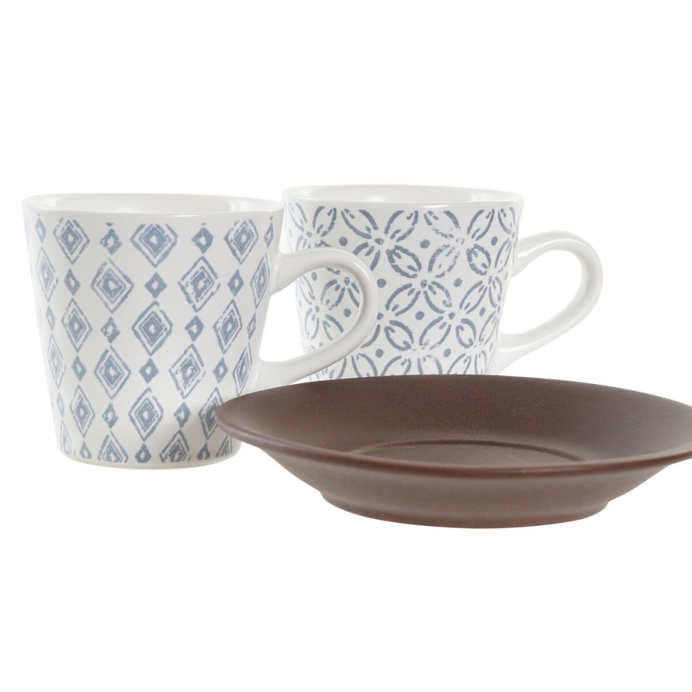 Tasse DKD Home Decor Bleu Blanc Marron Bois d'hévéa Grès 90 ml