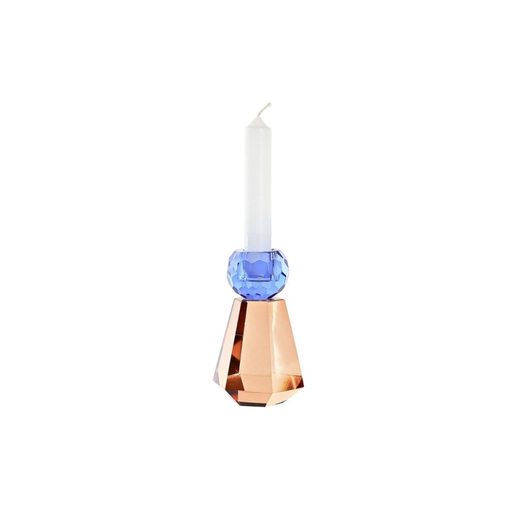 Candleholder DKD Home Decor Blue Amber Bicoloured Crystal 7 x 7 x 12 cm