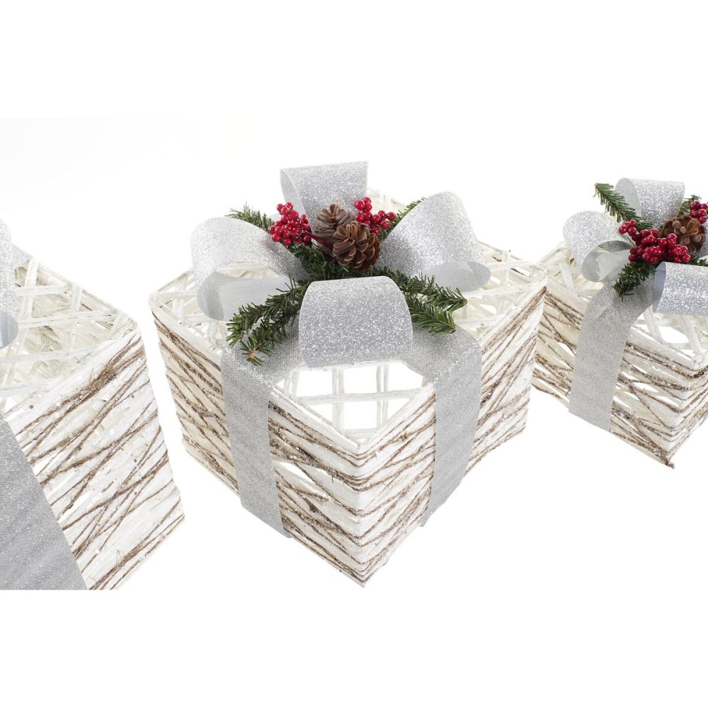 Set of decorative boxes DKD Home Decor LED White Silver 25 x 25 x 28 cm (3 Pieces)