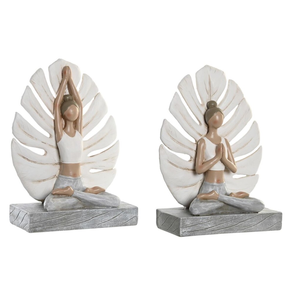 Decorative Figure DKD Home Decor White Grey Yoga 16 x 7,5 x 21 cm (2 Units)