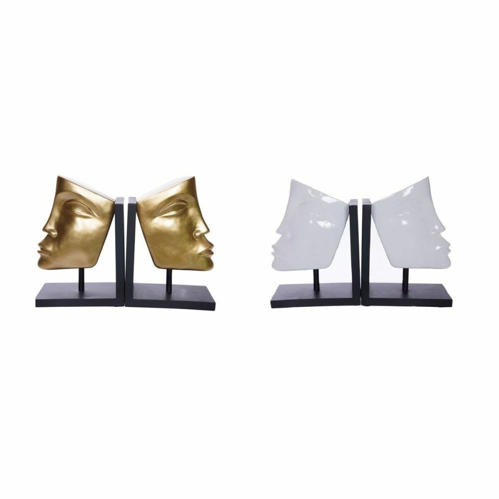 Bookend DKD Home Decor White Golden Resin Modern Face 30,5 x 10 x 22 cm (2 Units)