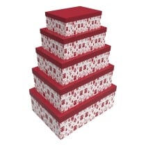 Jeu de Caisses de Rangement Empilables DKD Home Decor Blanc Rouge Carton Renne 50 x 35 x 25 cm (5 Unités)