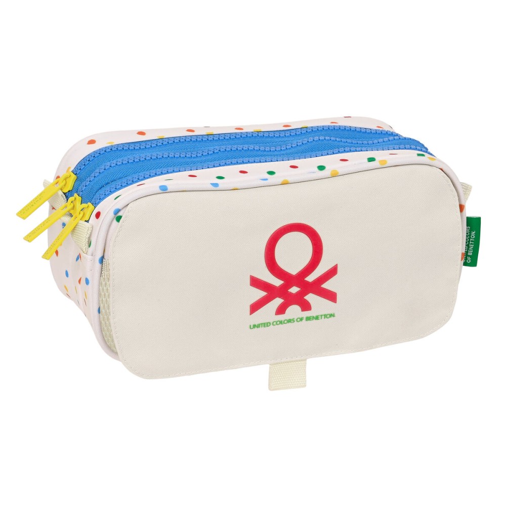 Trousse Fourre-Tout Triple Benetton Topitos Blanc (21,5 x 10 x 8 cm)