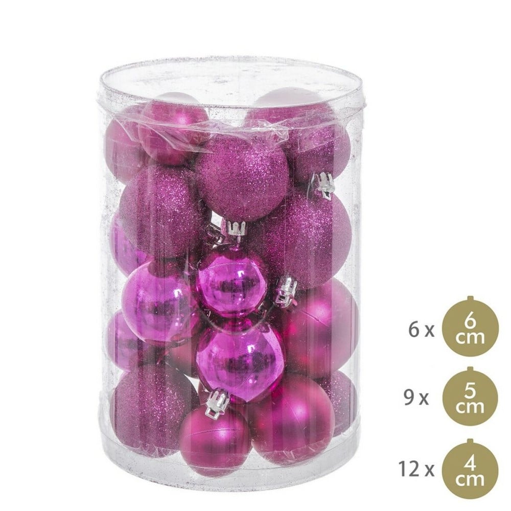 Boules de Noël Fuchsia Plastique Paillettes 12,5 x 12,5 x 27 cm (27 Unités)