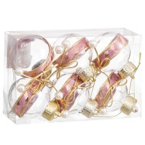 Christmas Baubles Pink Transparent Golden Plastic Fabric Lasso 6 x 6 x 6 cm (6 Units)