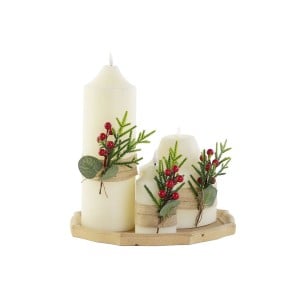 Candle Set DKD Home Decor White Green Christmas 7 x 7 x 15 cm