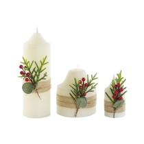 Ensemble de Bougies DKD Home Decor Blanc Vert Noël 7 x 7 x 15 cm