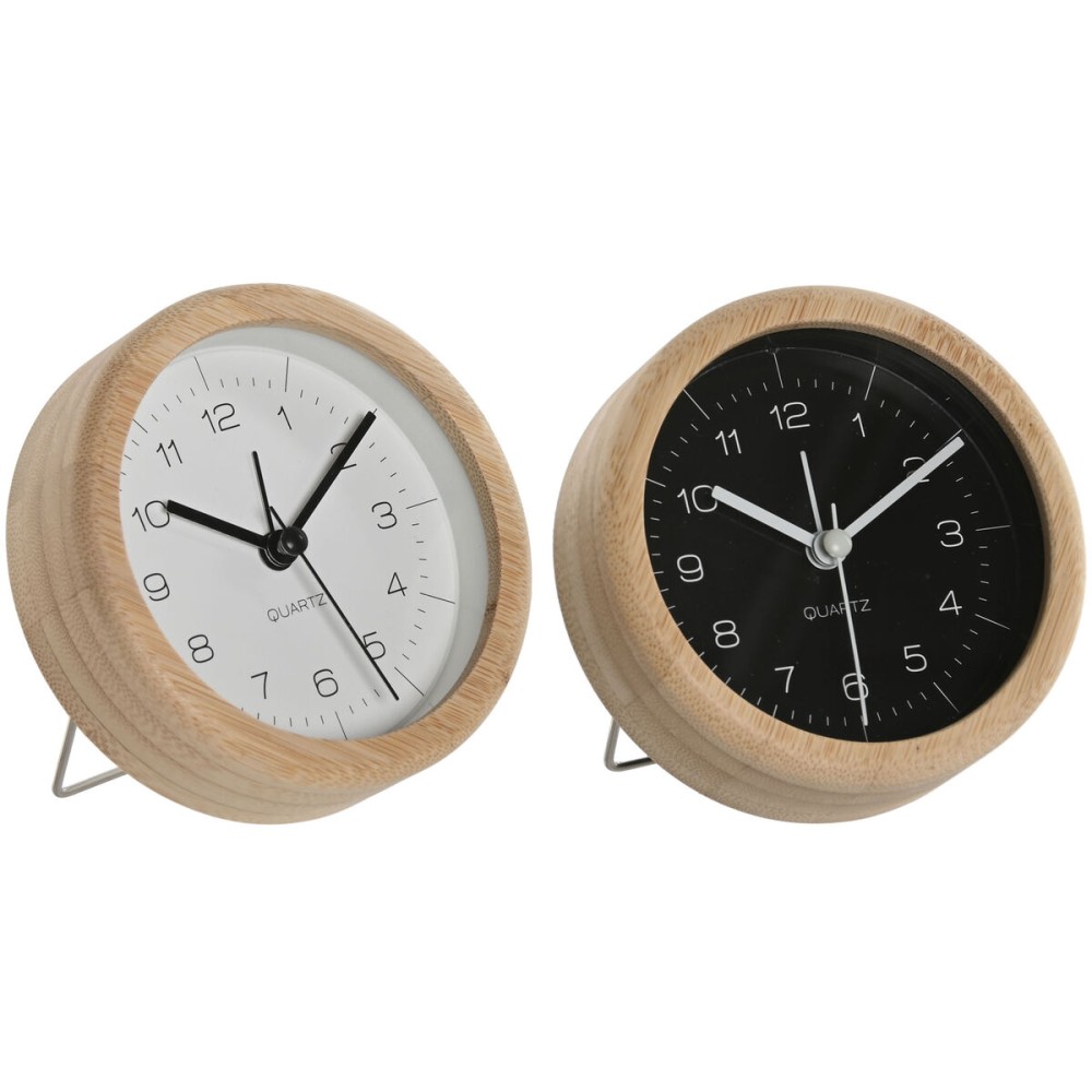 Horloge de table Home ESPRIT Blanc Noir Bambou 10 x 4,3 x 10 cm (2 Unités)