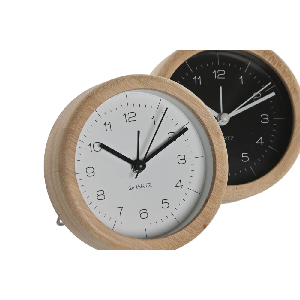 Horloge de table Home ESPRIT Blanc Noir Bambou 10 x 4,3 x 10 cm (2 Unités)