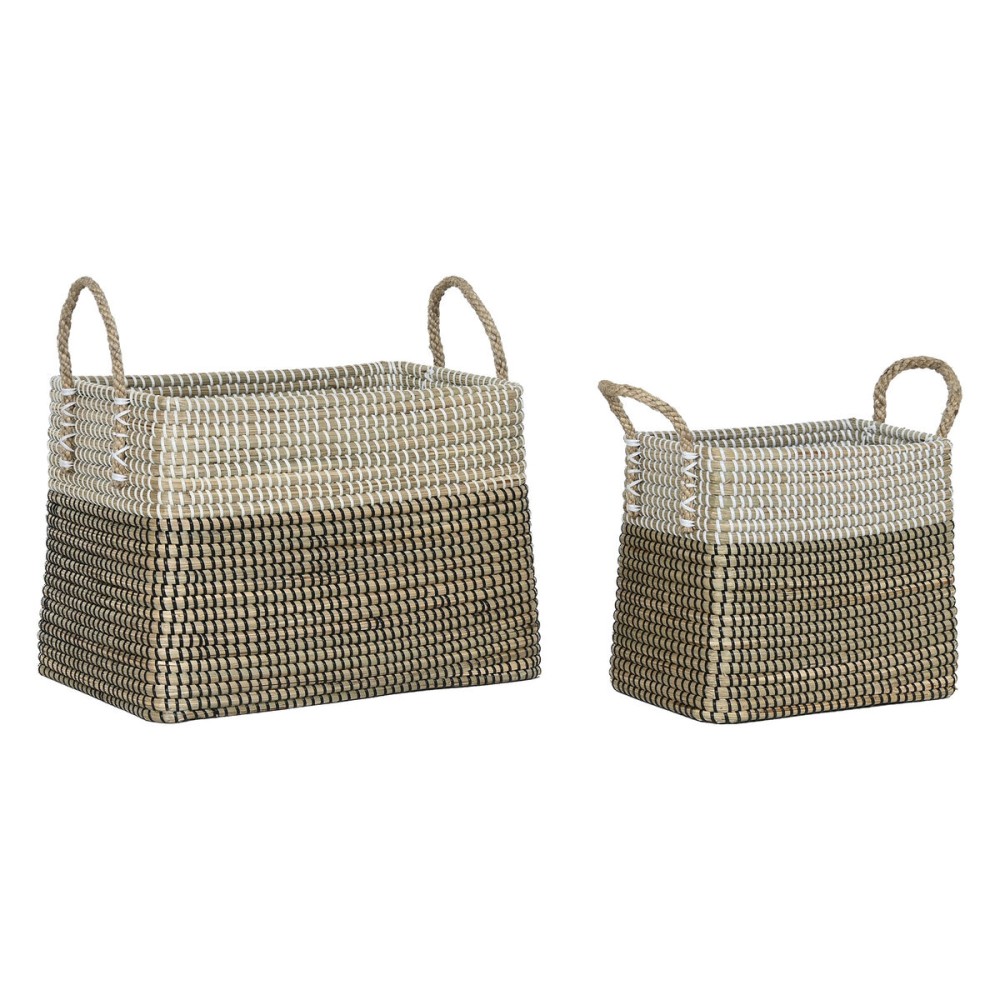 Basket set Home ESPRIT White Black Natural Seagrass Boho 44 x 25 x 38 cm (2 Pieces)