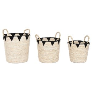 Basket set Home ESPRIT Black Natural Natural Fibre Boho 37 x 37 x 43 cm (3 Pieces)